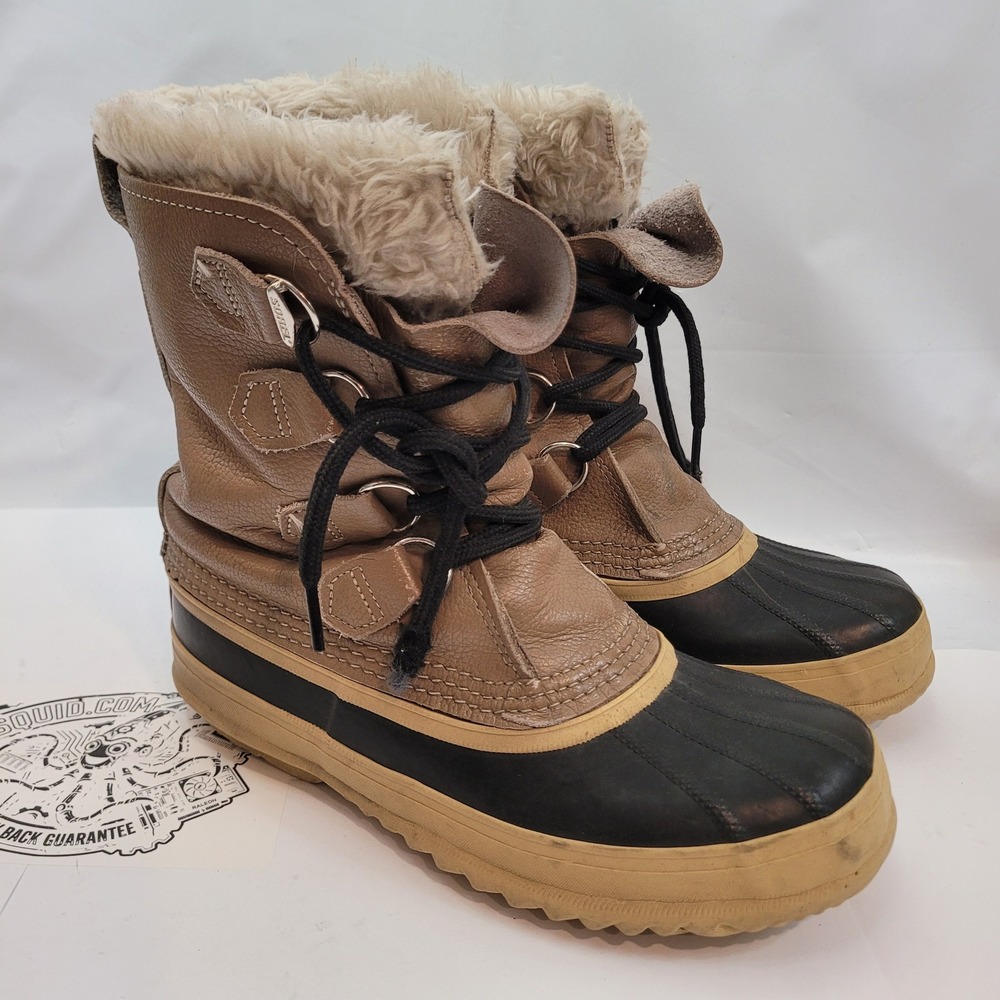 Sorel Caribou Winter Boots Womens 7 Brown Leather VTG Waterproof Made in Canada